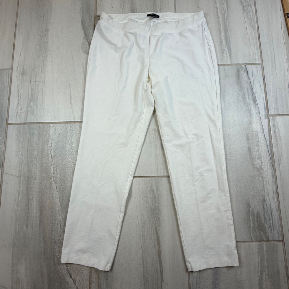 Eileen Fisher Womens White Textured Stretch Crepe Pull On Straight Leg Pants M